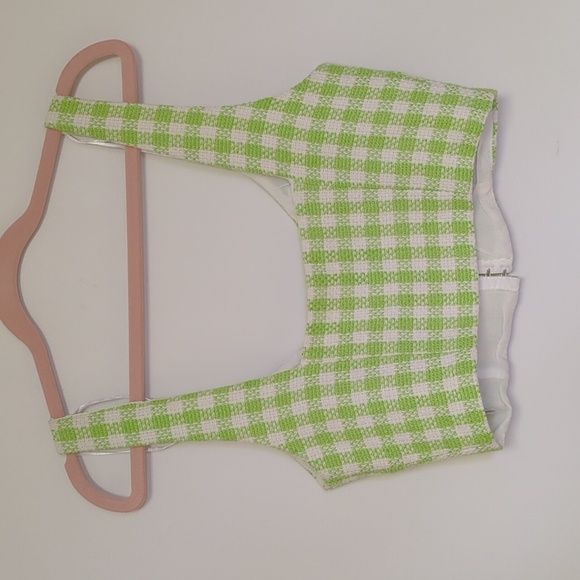 Zara Corset Style  Crop Gingham Tweed Green and White Top Size Medium - Picture 5 of 11